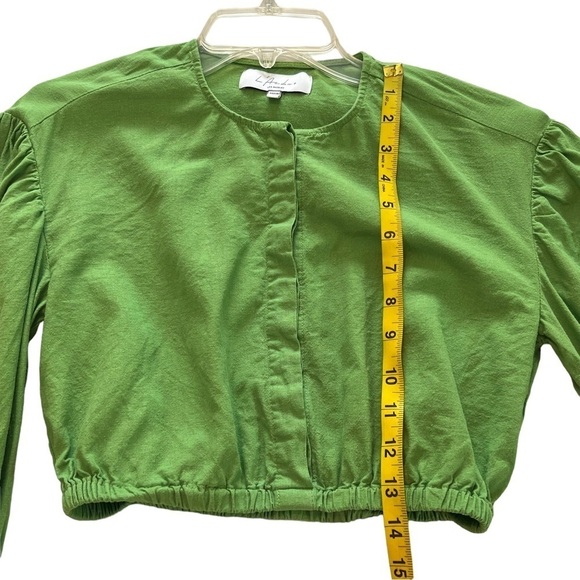 L'Acadamie The Vera Blouse Linen Blend Long Sleeve Cropped Top XS Lime Green - Picture 9 of 15